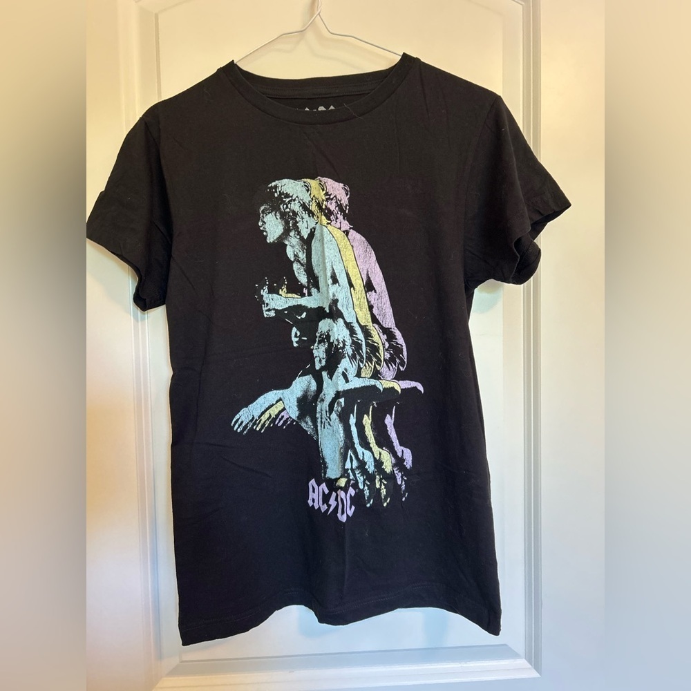 AC/DC Black Graphic Tee with Purple and Yellow Accents